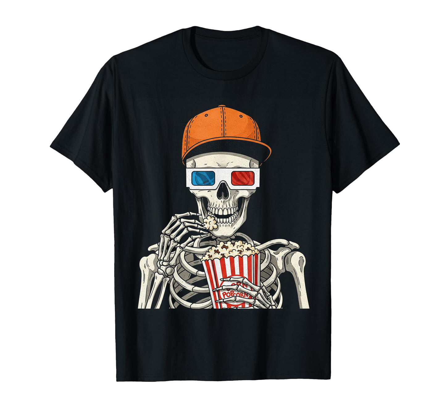 Skeleton Watch Horror Halloween Fun Spooky Skeleton Popcorn T-Shirt