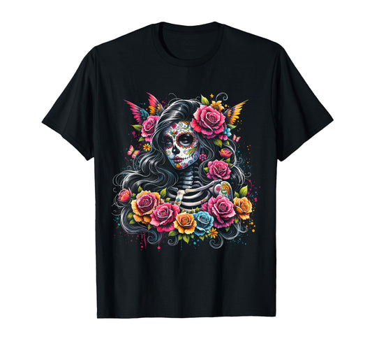 De Los Muertos La Catrina Day of the Dead Sugar Skull Women T-Shirt