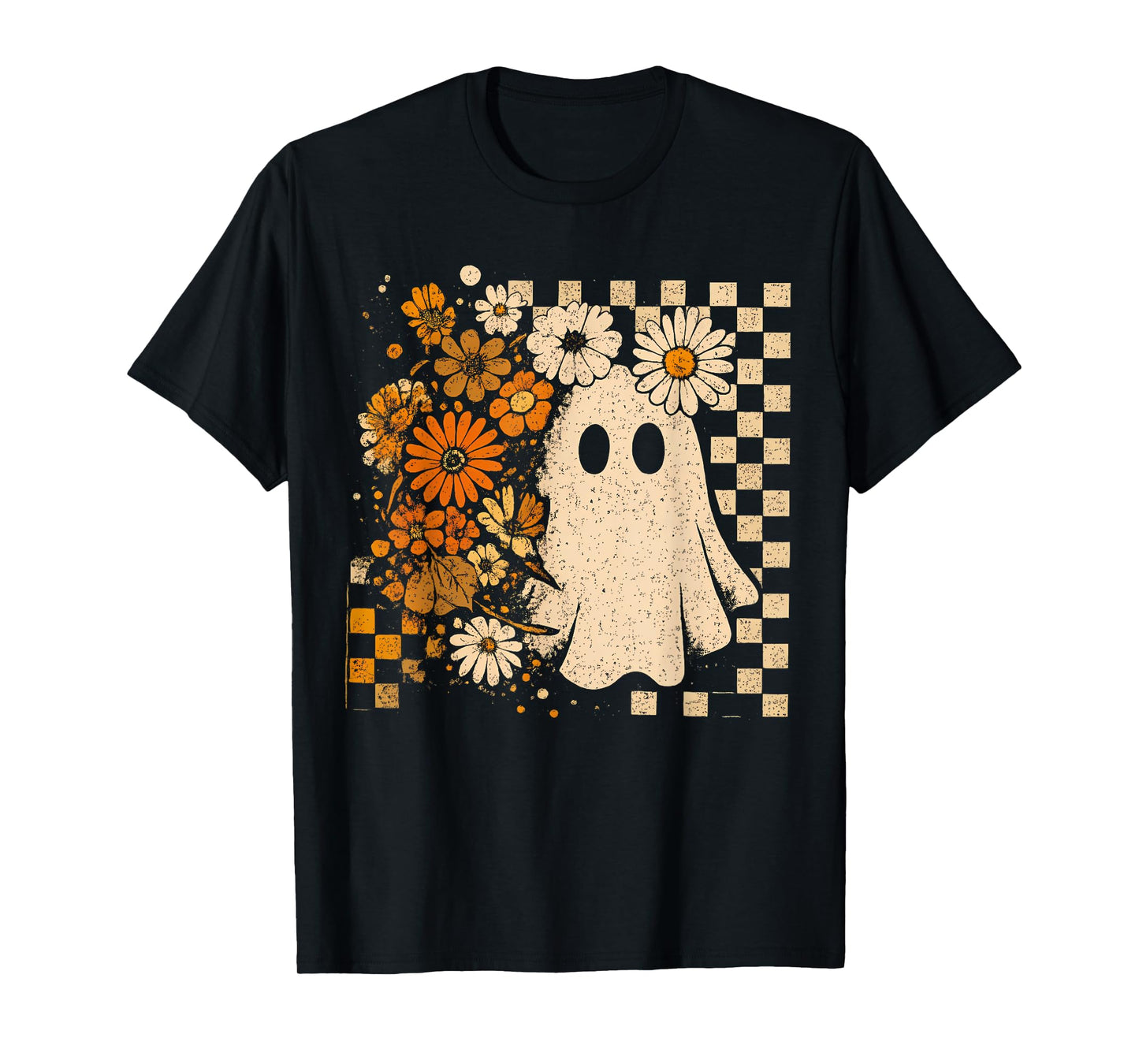 Floral Fall Pumpkin Boho Ghost Cute Halloween Autumn Vibes T-Shirt