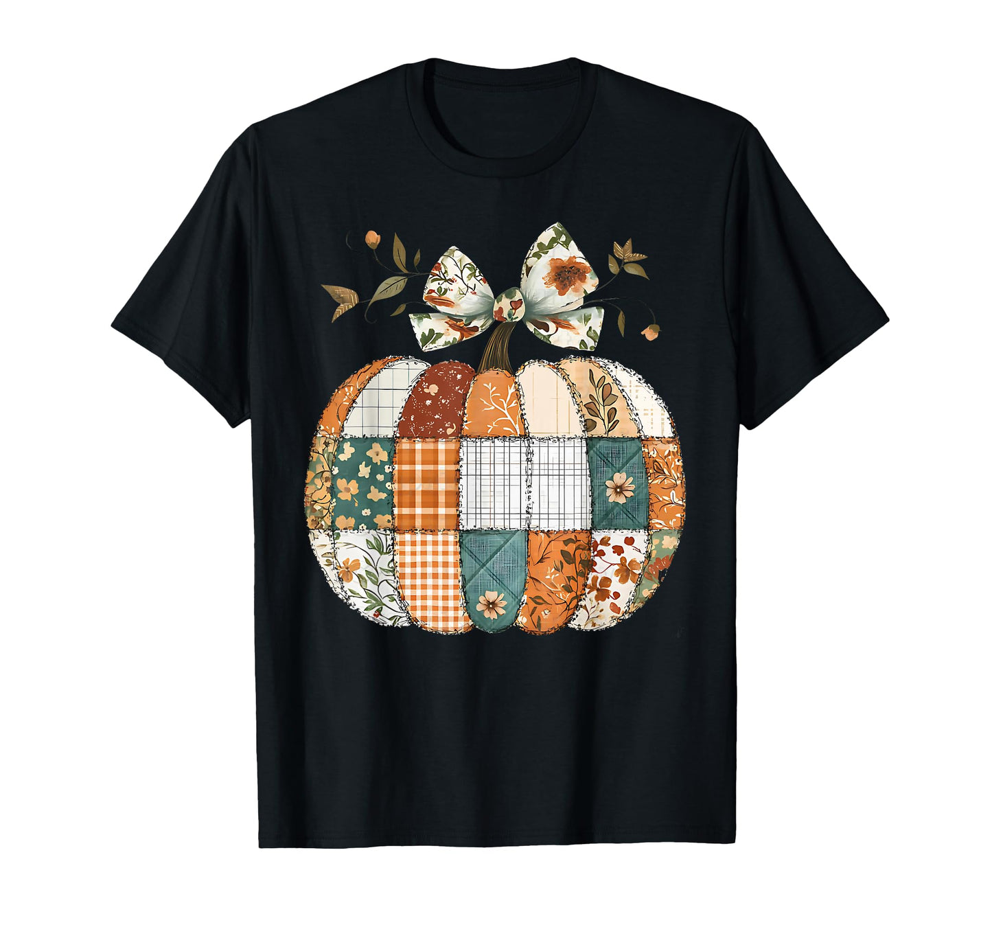 Pumpkin Patchwork Wildflower Thanksgiving Autumn Fall Leaves T-Shirt