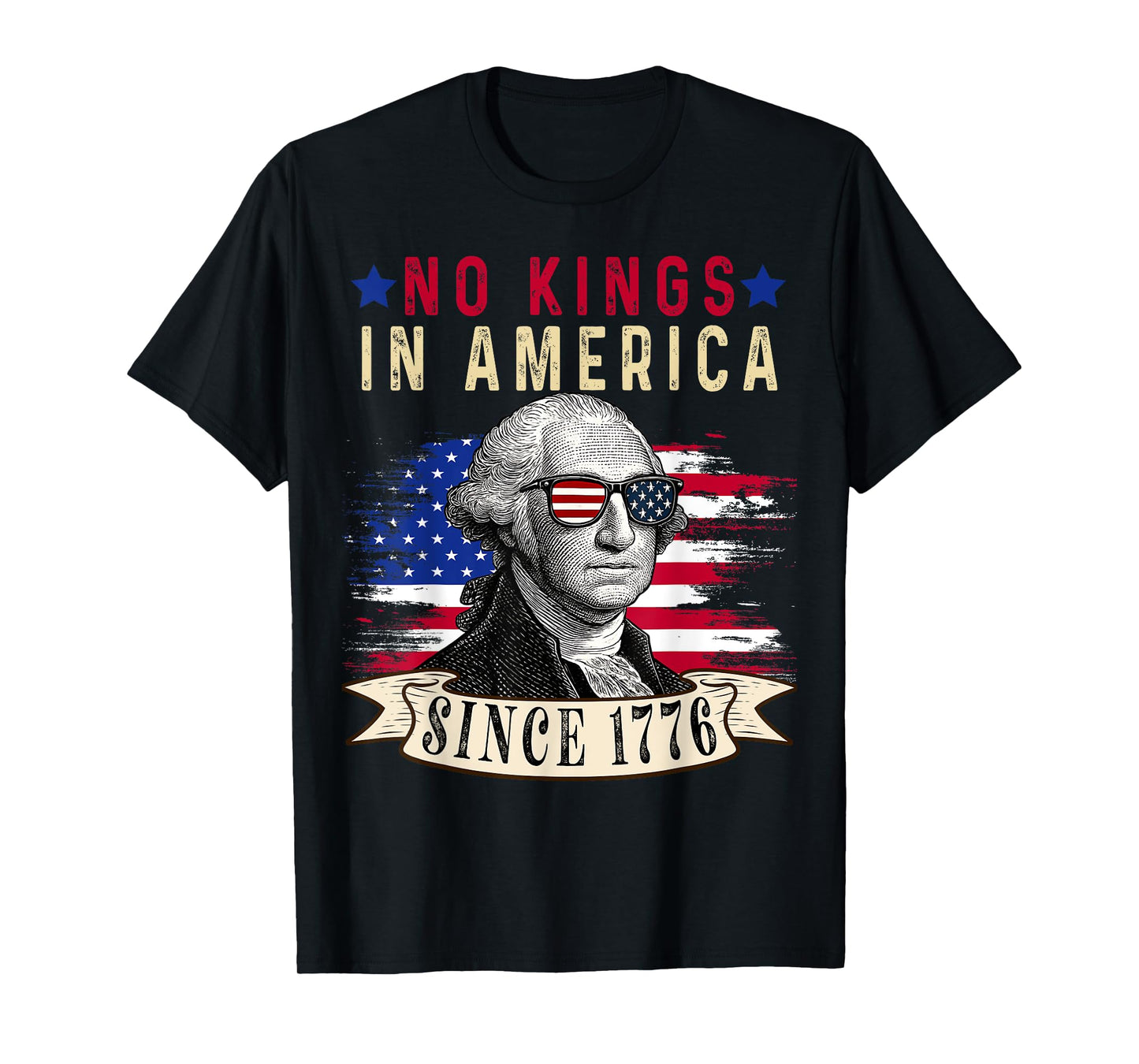 No Kings in America Since 1776 Distressed USA Flag Vintage T-Shirt