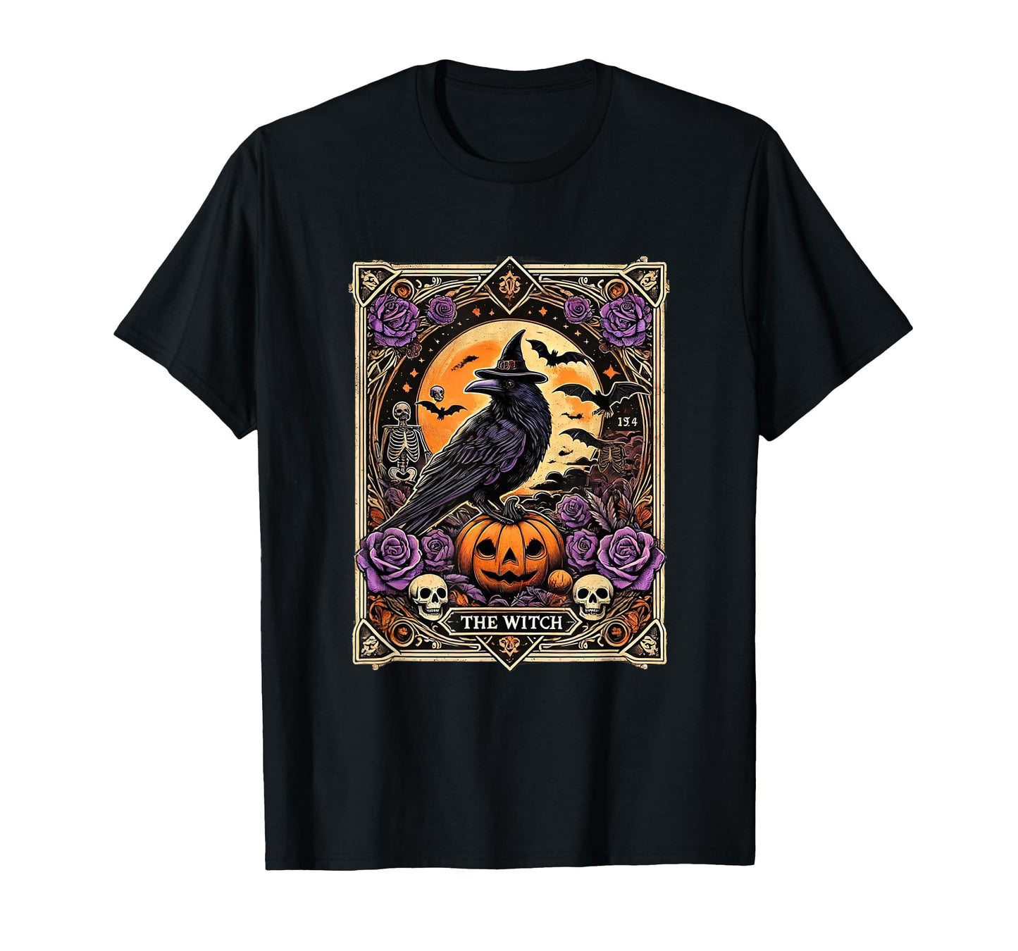 Vintage Gothic The Witch Black raven Tarot Card Halloween T-Shirt