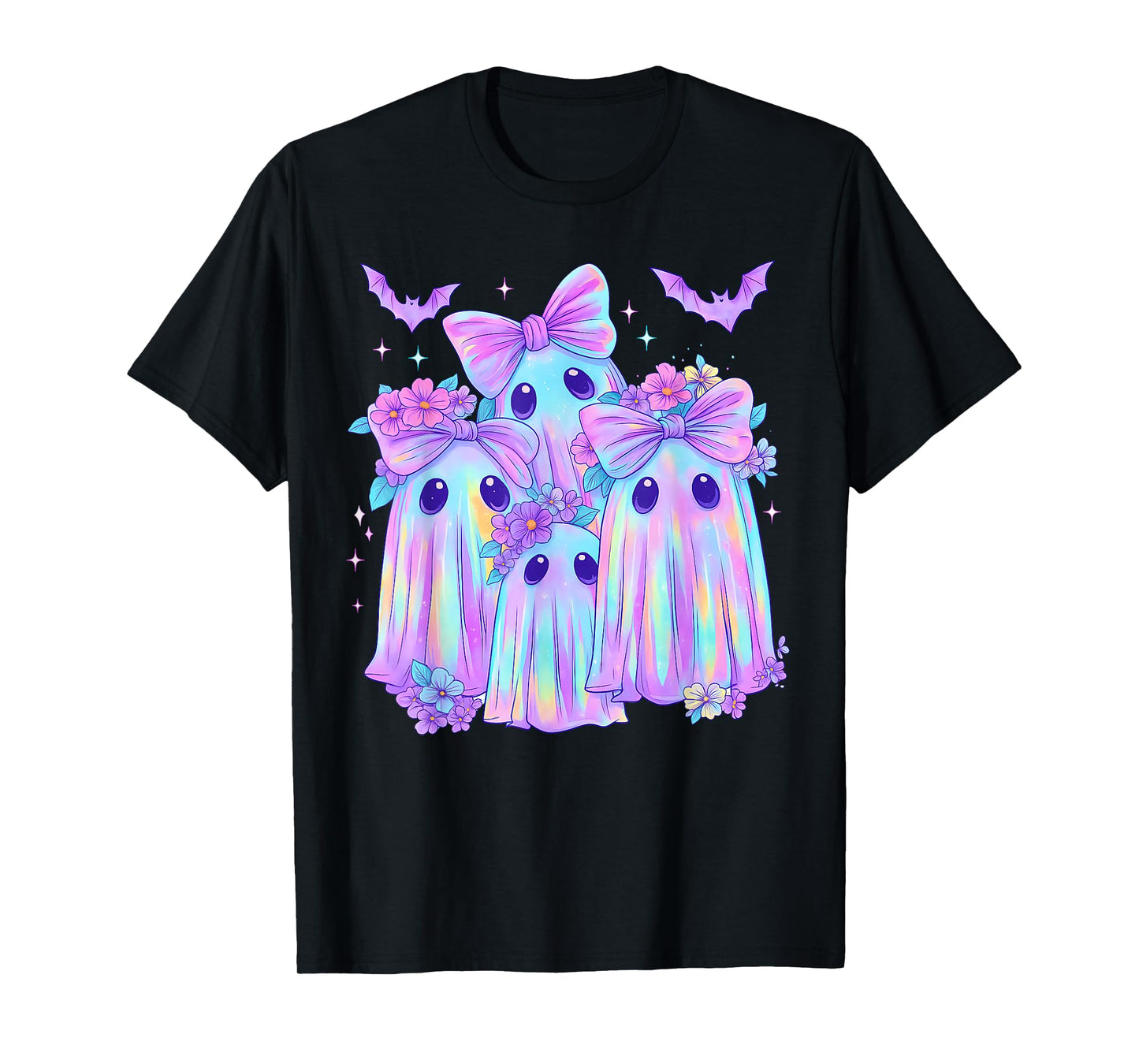 Tie Dye Galaxy Ghost Pumpkin Halloween Neon Ghost Girl Women T-Shirt