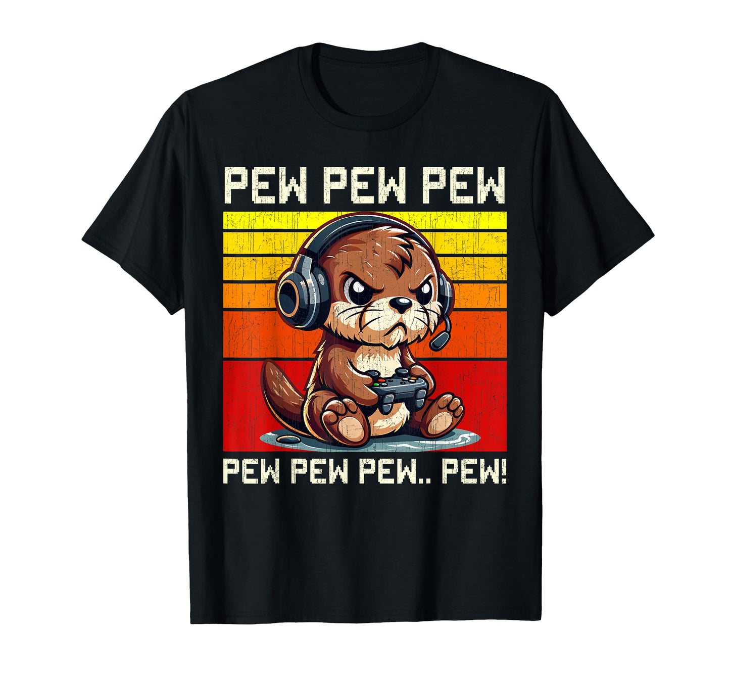 Otter Gamer Pew Funny Video Games Vintage Boys Men Girls T-Shirt