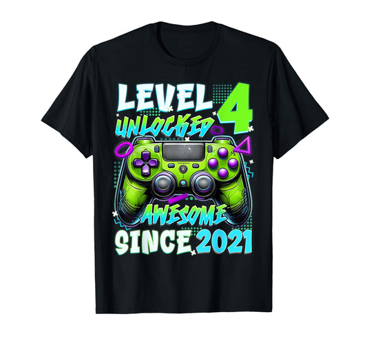 4th Birthday Video Game Level 4 Unlocked Awesome Since 2021 T-Shirt