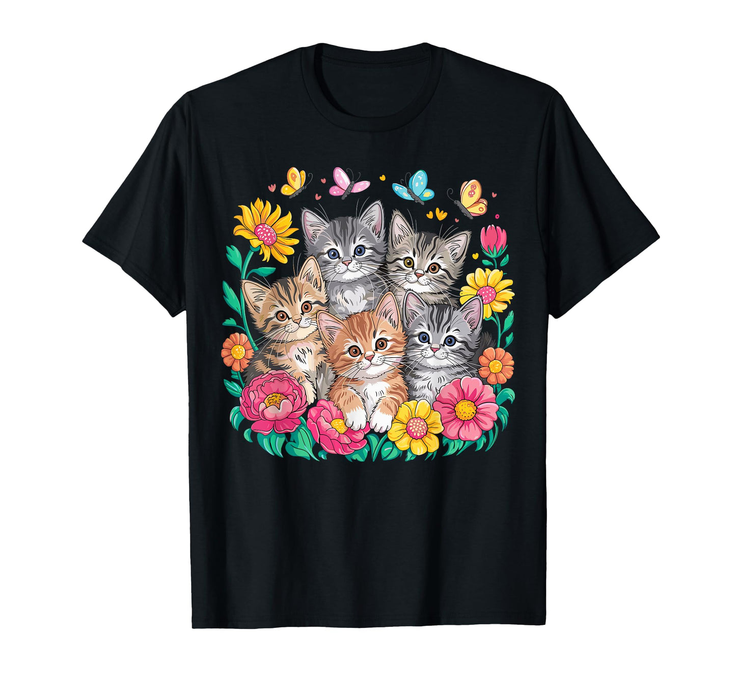 Cat Colorful Kittens Floral Cat T-Shirt