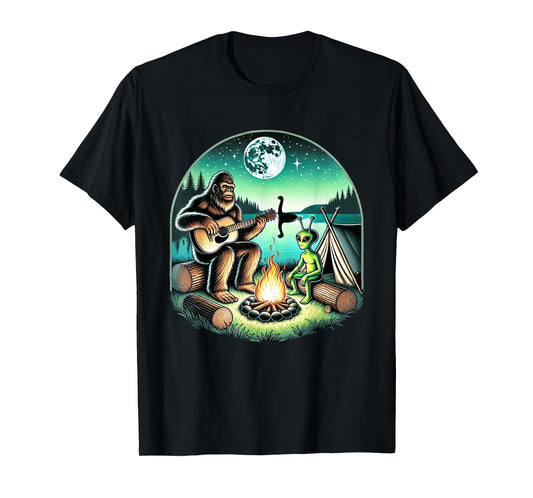Alien and Bigfoot Loch Ness Campfire Sasquatch T-Shirt