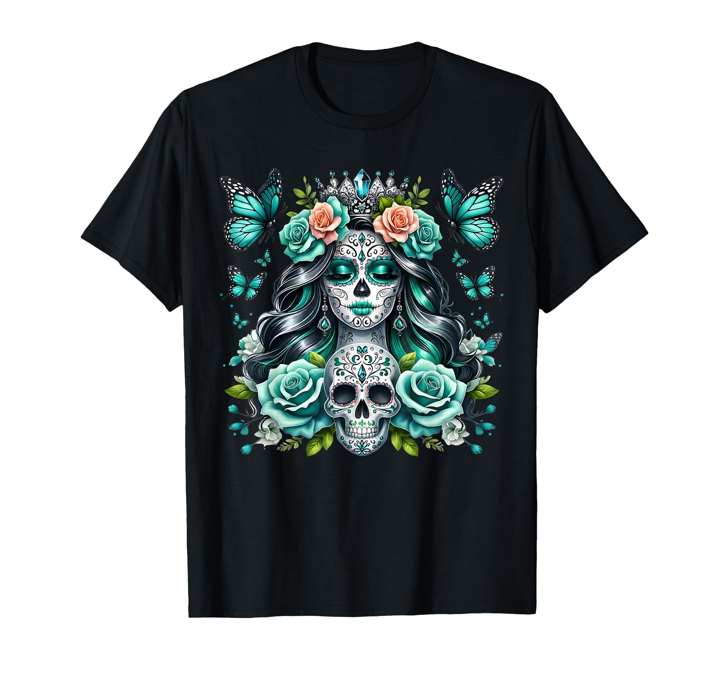 De Los Muertos La Catrina Day of The Dead Floral Sugar Skull T-Shirt