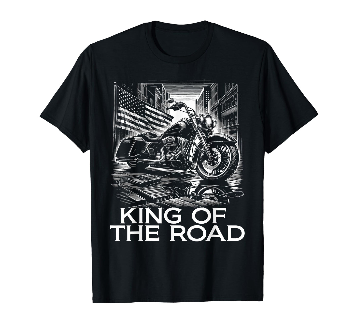 King of the Road Motorcycles American Flag Motorcycle Rider T-Shirt