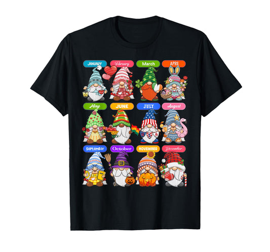 Cute Gnome Every Season Holiday Gnomes 12 Months of Gnomes T-Shirt