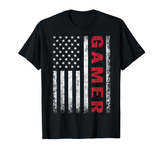 American Flag Funny Gamer Gift Video Games Boys Men Gaming T-Shirt