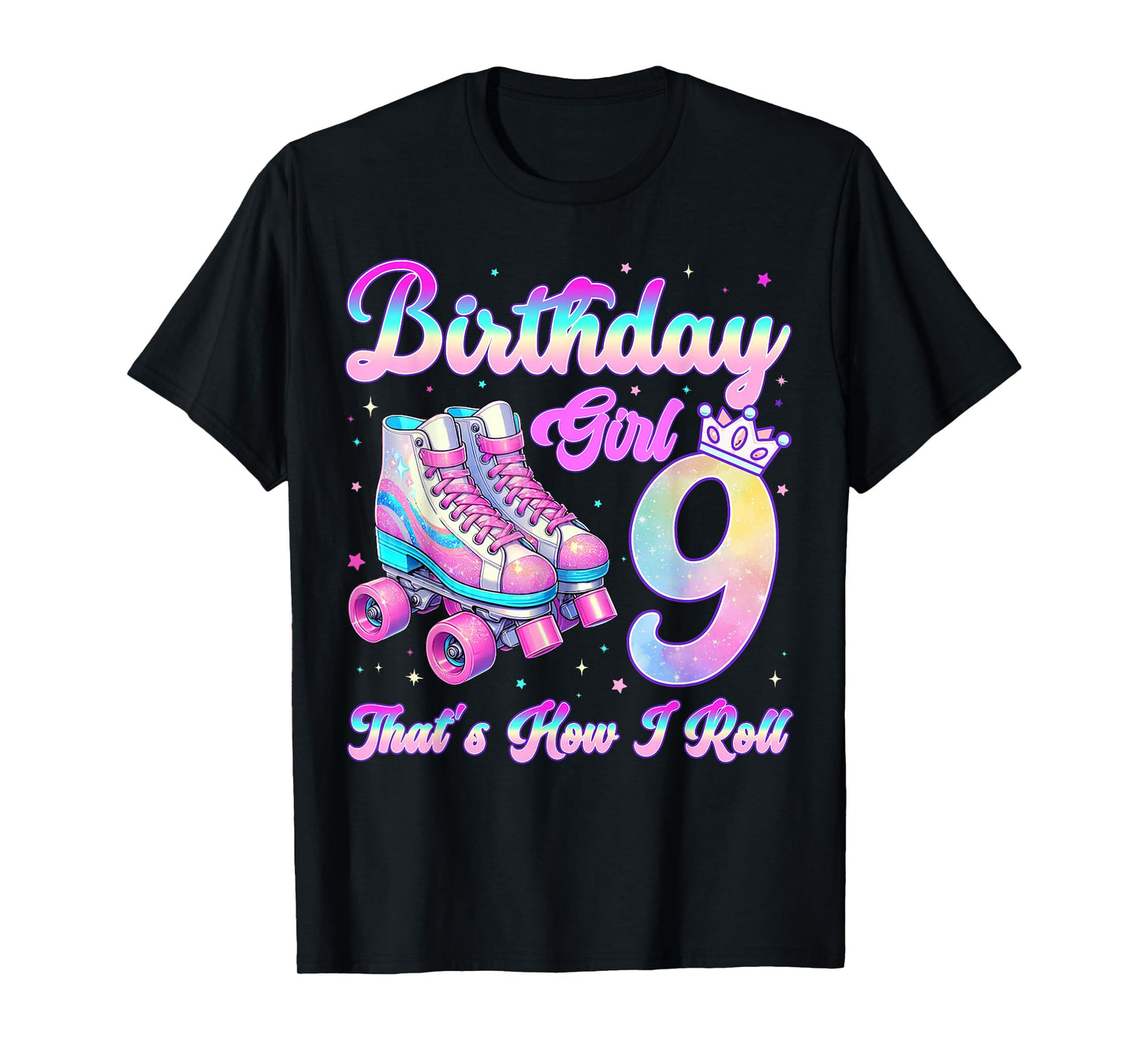 Kids Rolling Into 9 Roller Skating 9th Birthday Girl Party T-Shirt