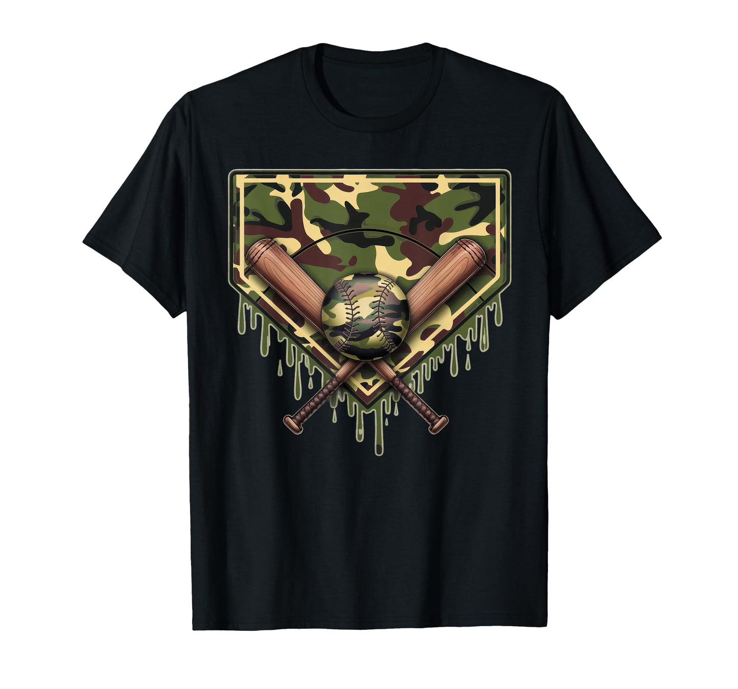 Baseball Home Plate Drip Baseball Ice Cream Camo Matching T-Shirt