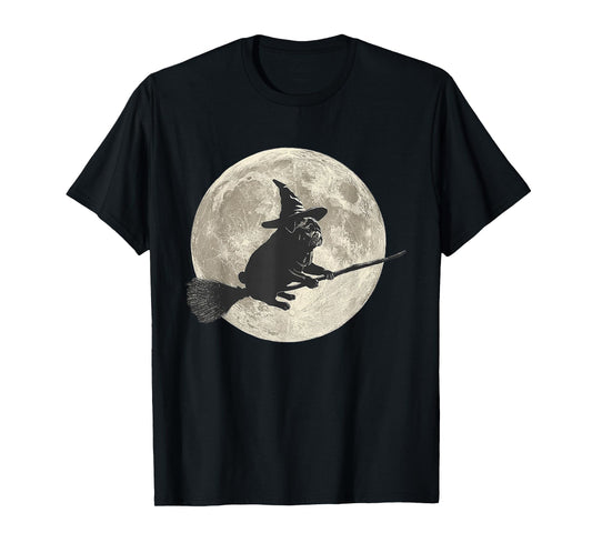 Cute Pug Ghost Witch Dog Lover Halloween Moon T-Shirt