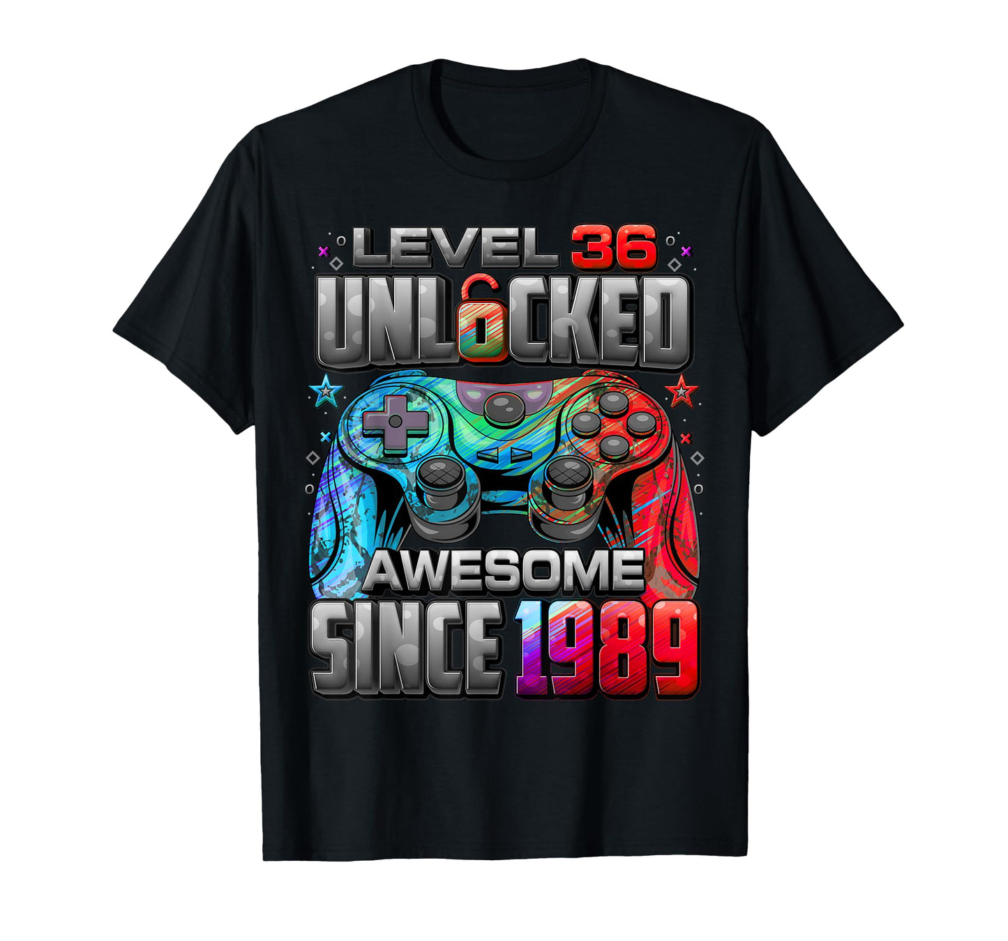 Level 36 Unlocked Awesome Since 1989 36th Birthday Gaming T-Shirt