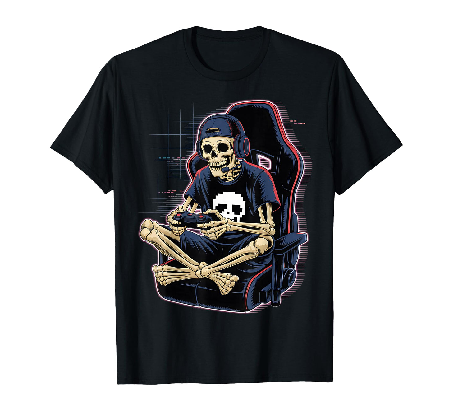 Halloween Skeleton Gamer Video Gaming Boys Men Kids Teens T-Shirt
