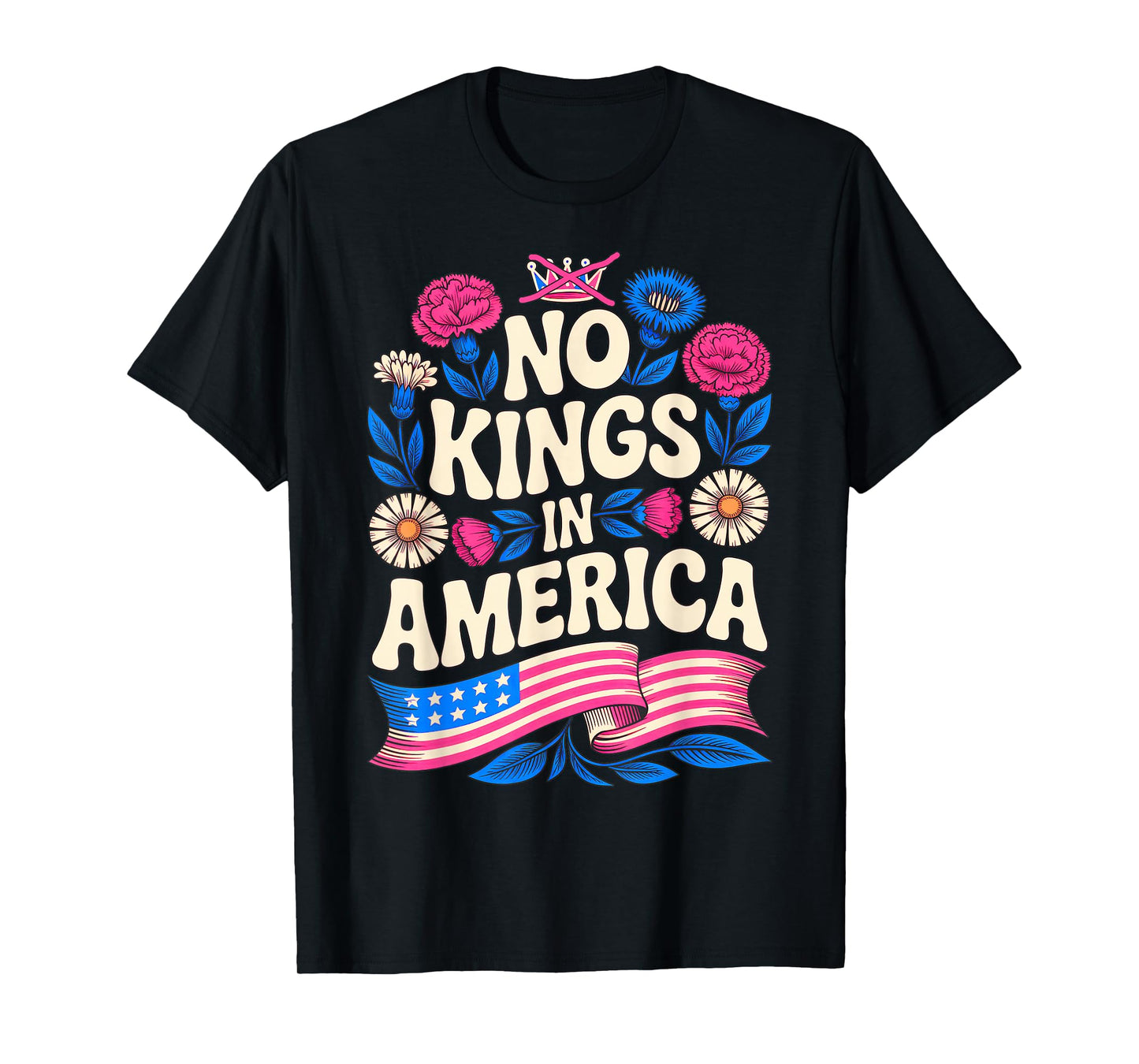 No Kings in American Pro-Democracy Retro Floral Shirt Womens T-Shirt