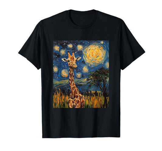 Cute Giraffe Africa - Van Gogh Style - Starry Night T-Shirt