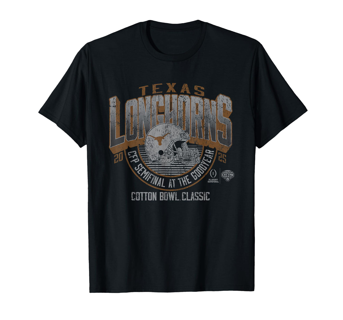 Elite Authentics Texas Longhorns Unisex-Adults & Kids Retro Black Cotton Bowl 2024-25 CFP Semifinal T-Shirt