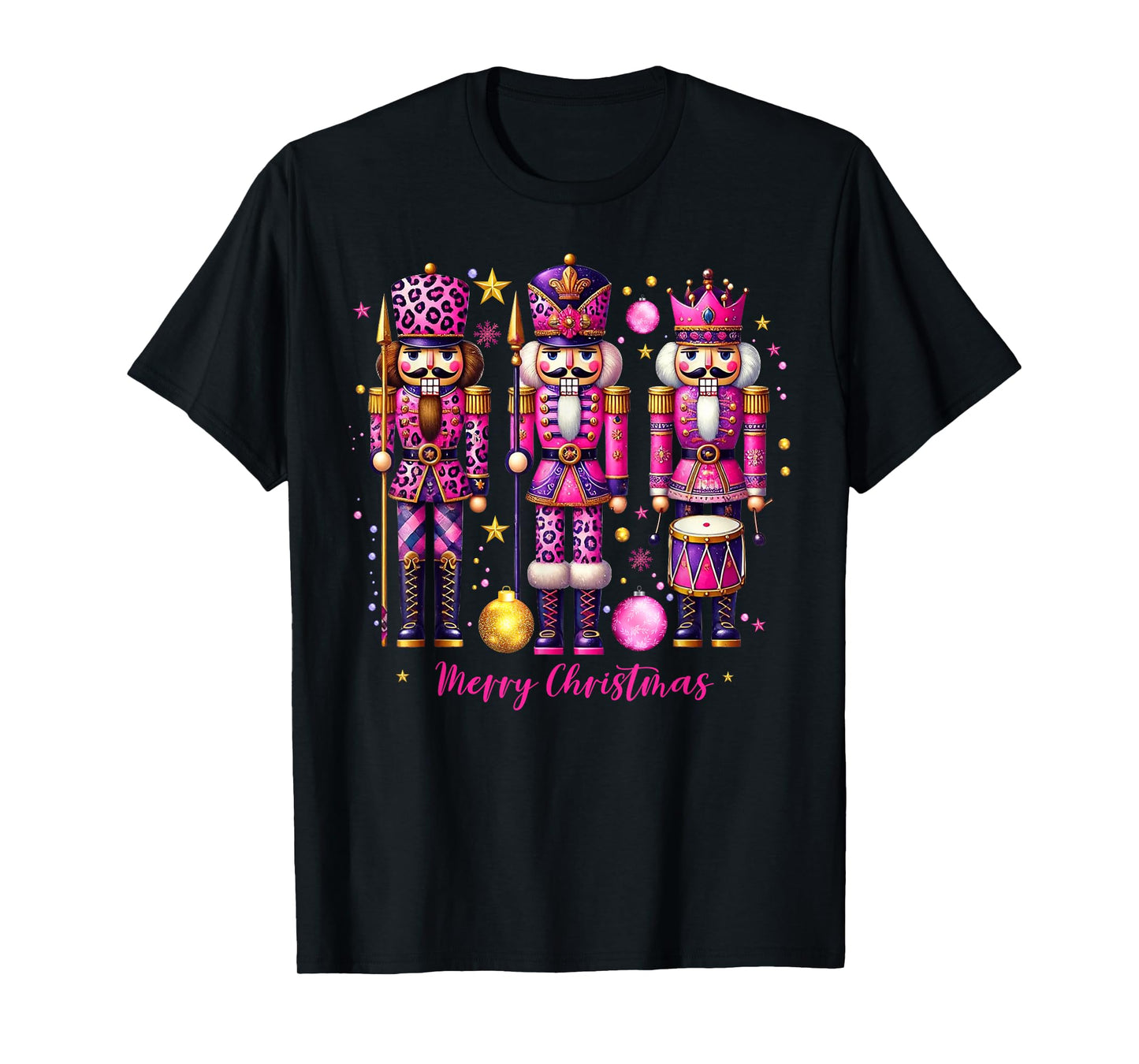 Leopard Nutcracker Pink Christmas 2024 Xmas Pajamas Matching T-Shirt