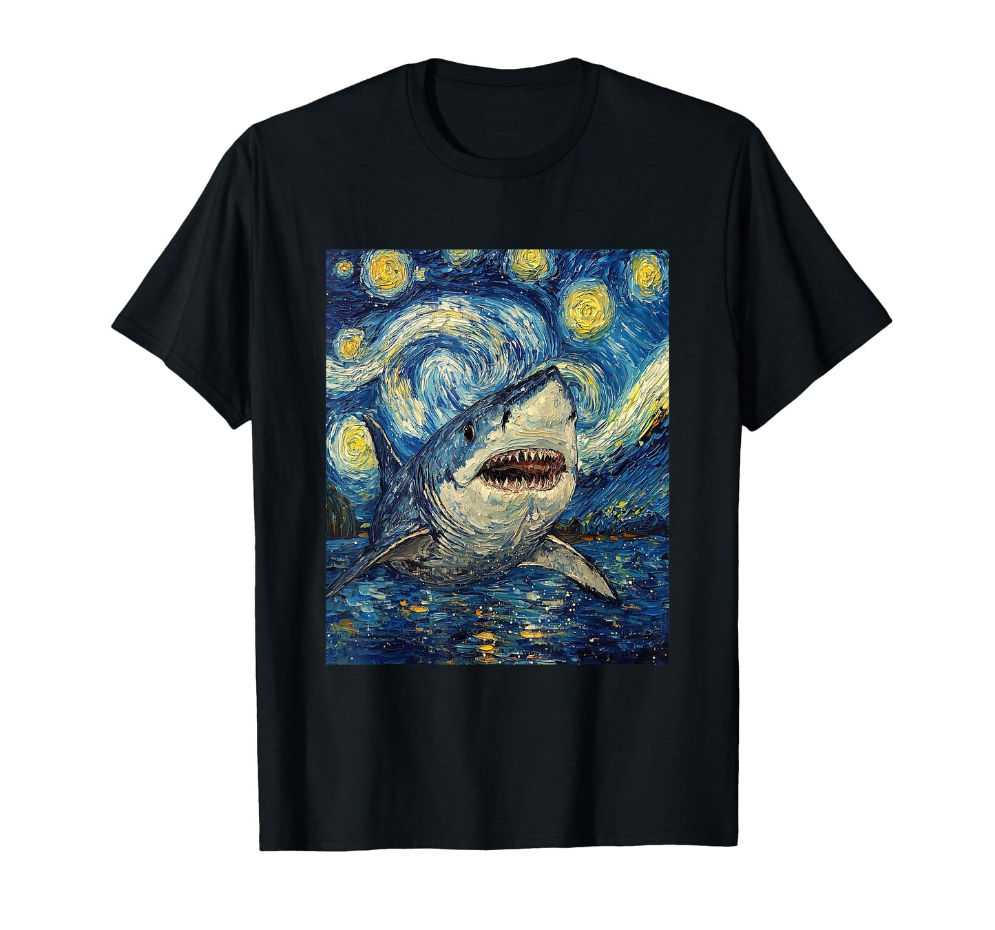 Funny Shark - Van Gogh Style - Starry Night T-Shirt