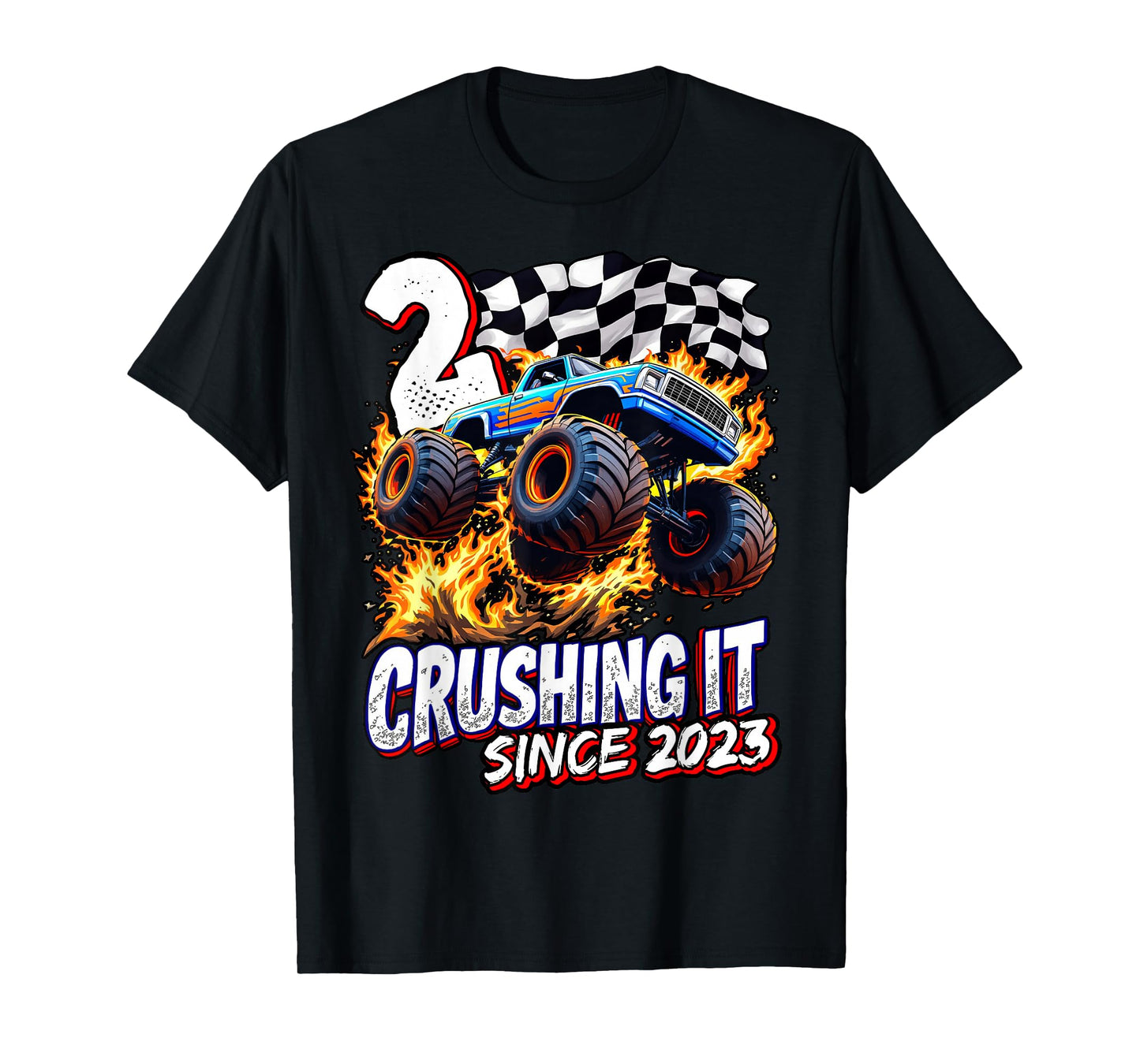 Birthday Monster Truck 2 Year Old Boys 2nd Party Born 2023 T-Shirt