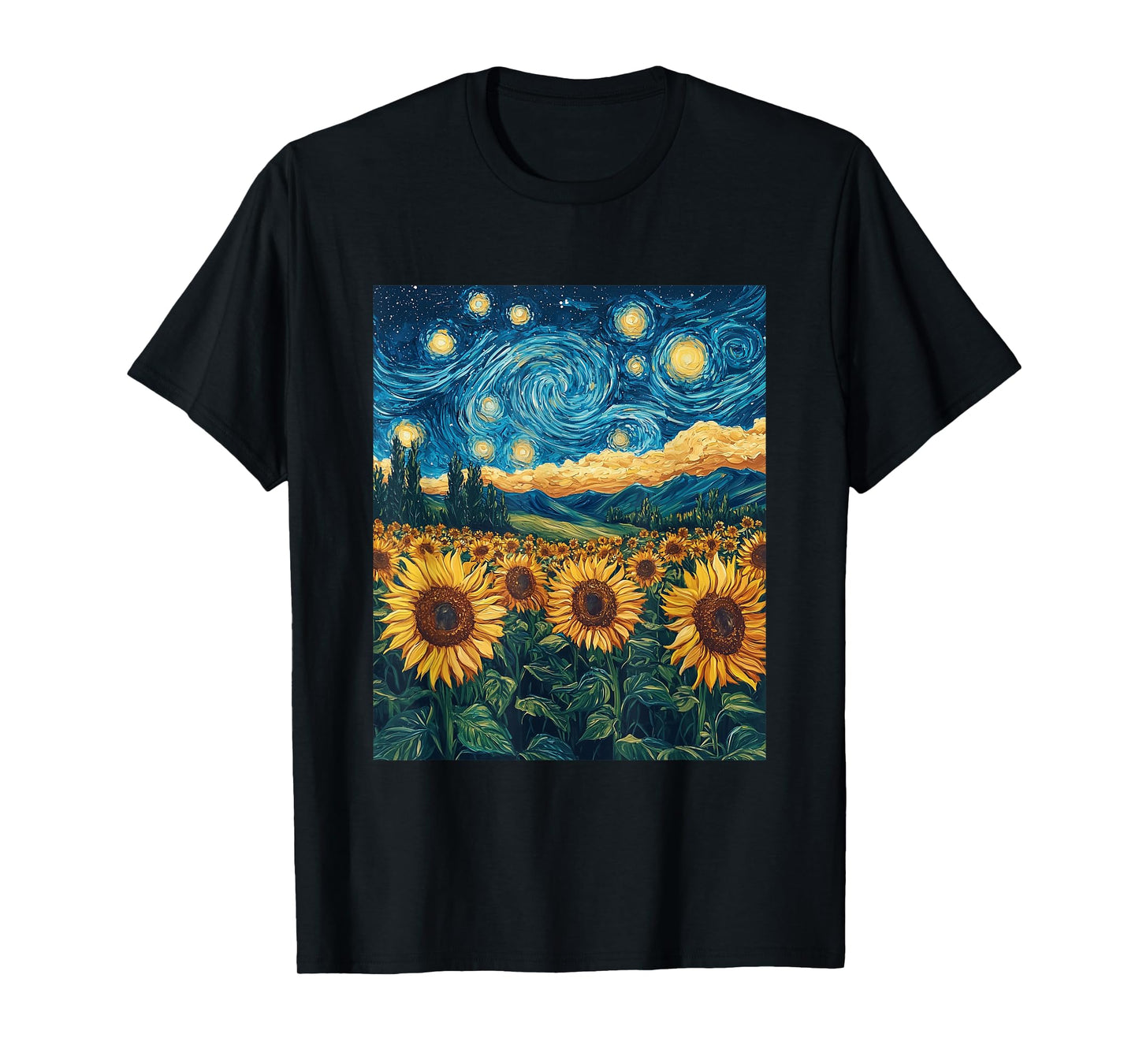 Sunflower Floral Flower Van Gogh Style Starry Night Graphic T-Shirt