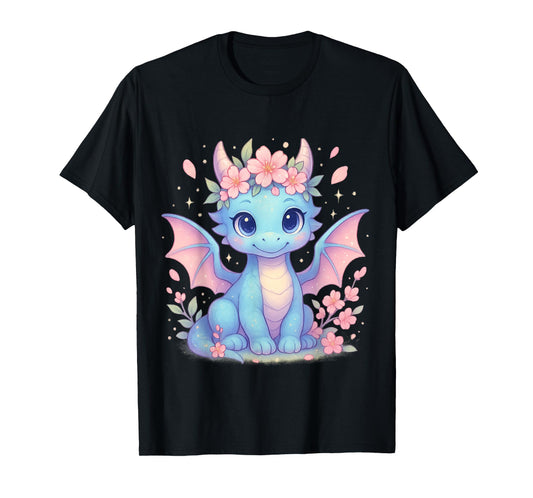 Cute Dragon With Cherry Blossoms Flower For Kids Girls Boys T-Shirt