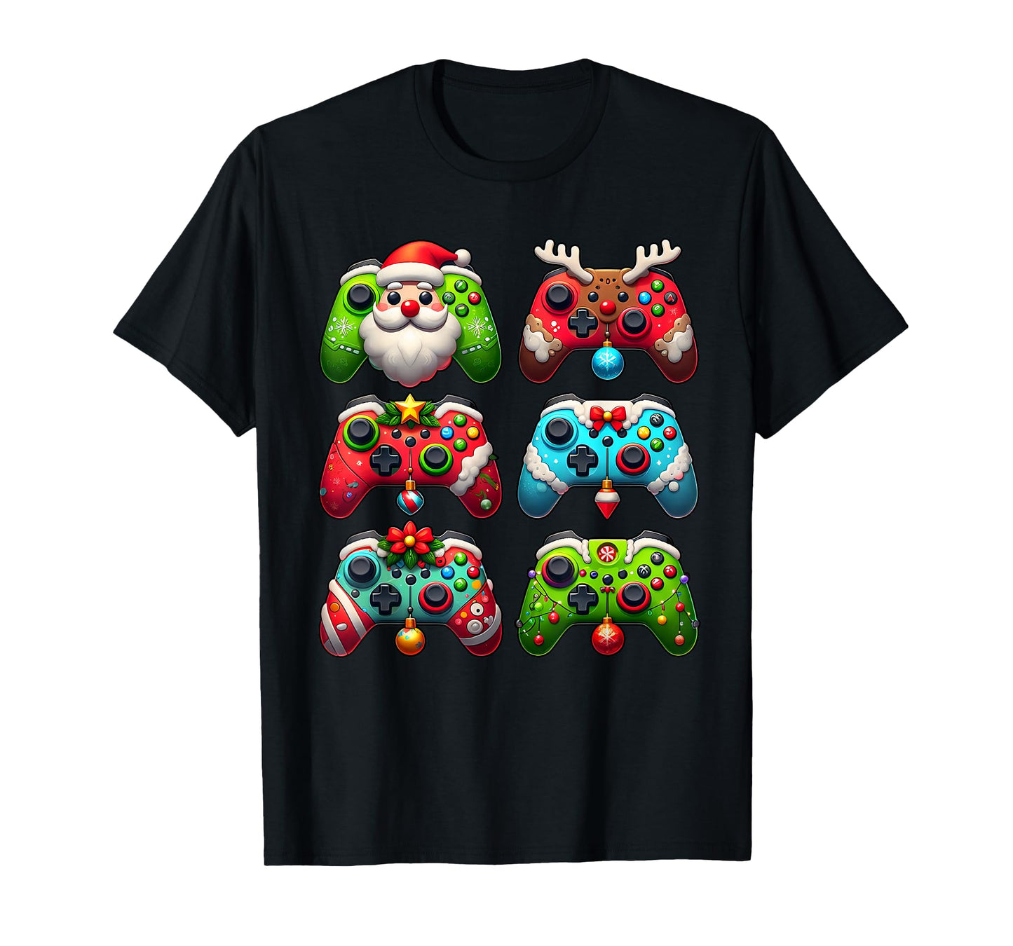 Christmas Santa Elf Lights Gaming Controllers Xmas Boys Kids T-Shirt
