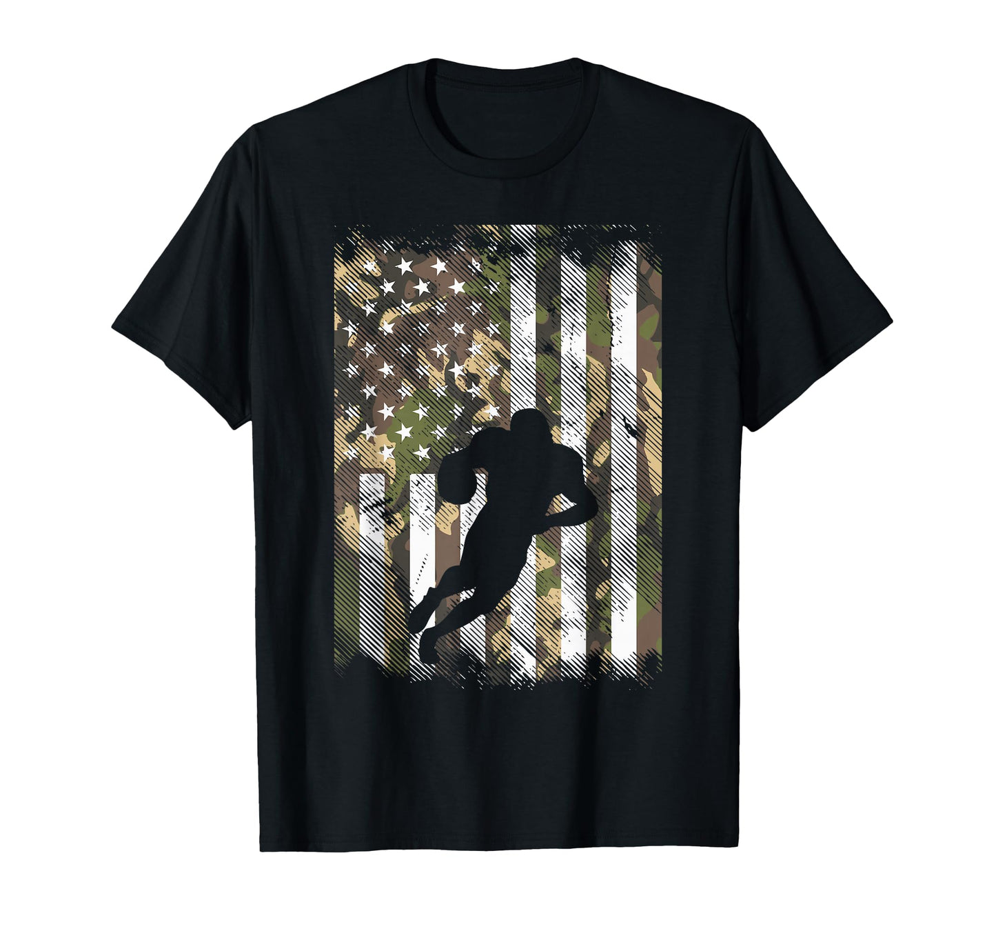 Camo US Flag American Football Player Vintage Patriotic T-Shirt