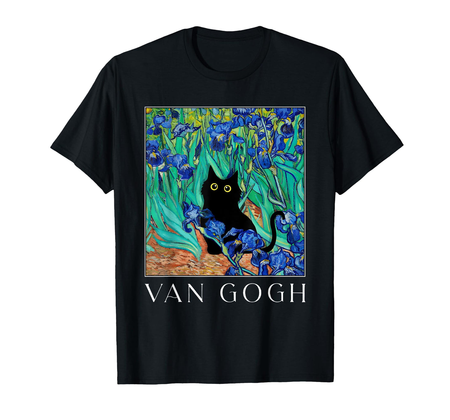Funny Van Gogh Iris Flowers Cat Meme Van Gogh Art Graphic T-Shirt