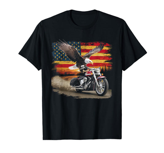 American Flag Motorcycle Tshirt USA Flag Biker Retro T-Shirt