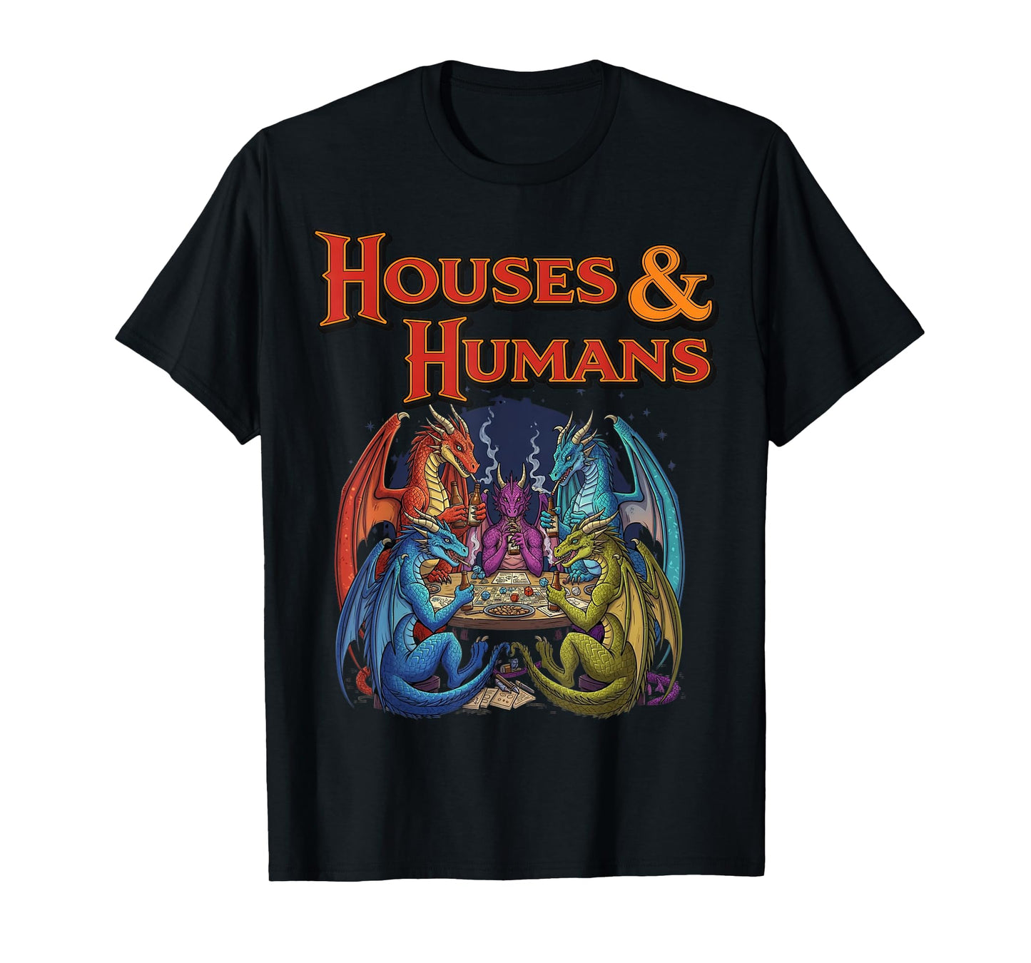 Gaming Houses Humans Funny Rpg Parody Gamer Men Boys Kids T-Shirt