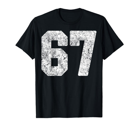 Distressed White Number 67 Jersey Player Uniform #67 Grunge T-Shirt