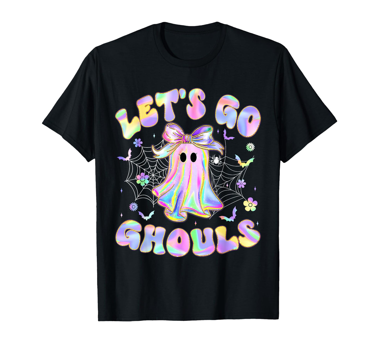 Halloween Lets Go Ghouls Ghost Retro Women Girl Kids Teen T-Shirt
