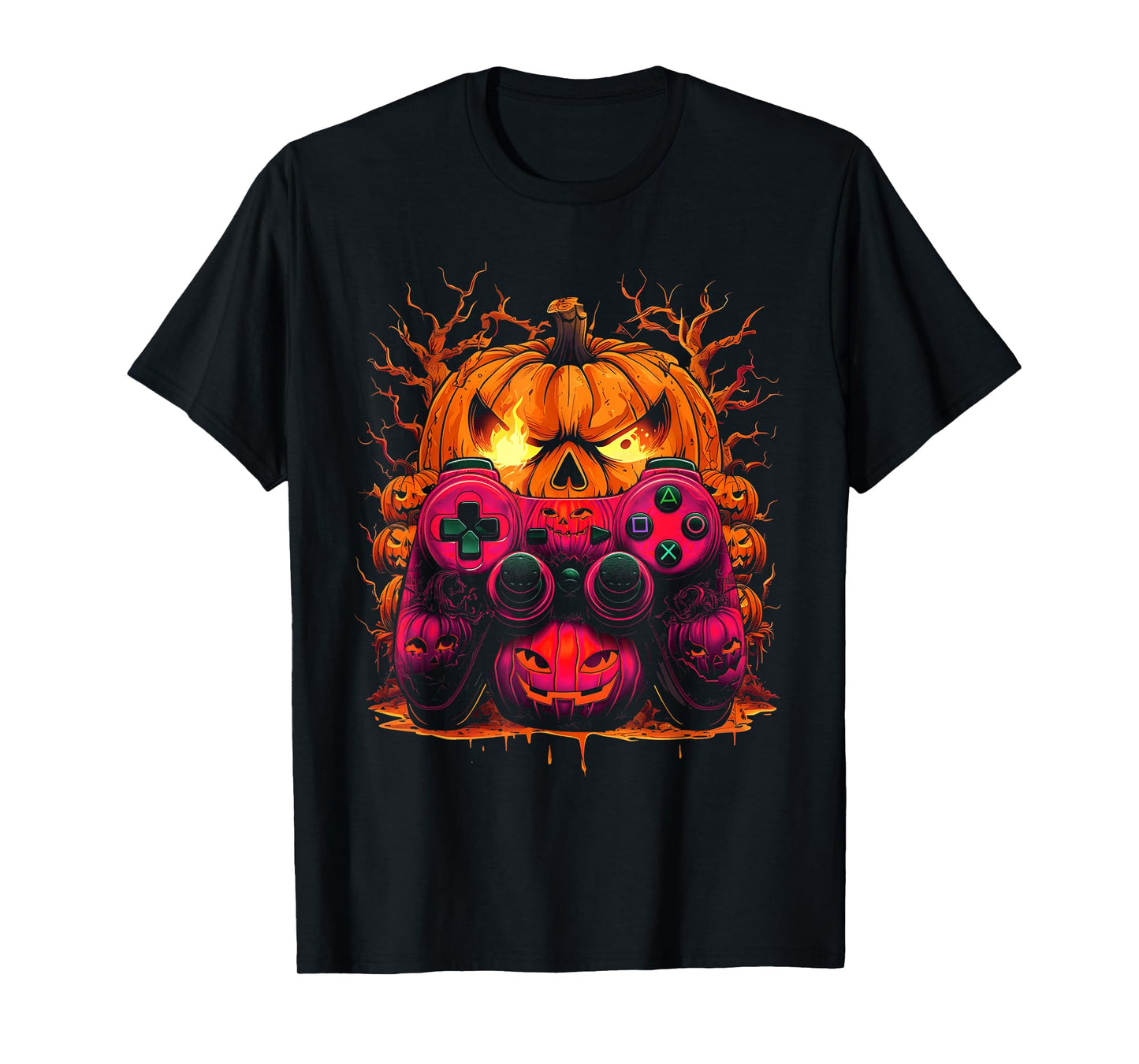 Pumpkin Controller Halloween Gamer Video Gamer Kids Boys T-Shirt