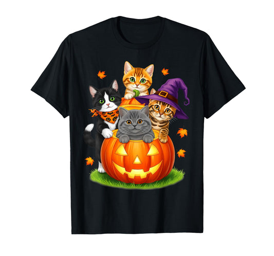 Cute Kittens Pumpkin Halloween Spooky Season Men Women Kids T-Shirt