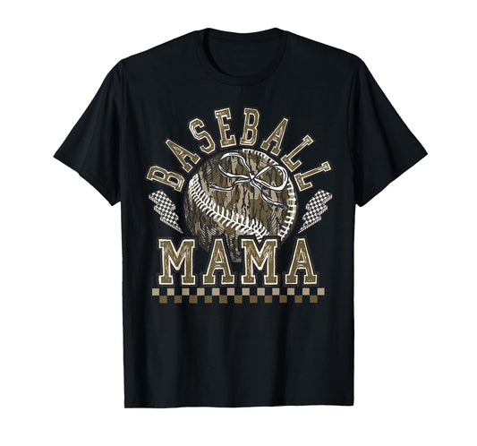 Retro Baseball Camo Mama Game Day Tis The Season Sports Mom T-Shirt