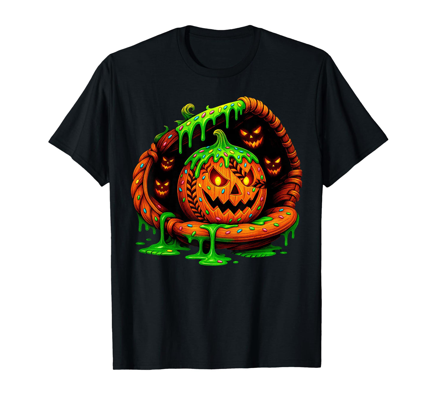 Jack O lantern Dripping Baseball Halloween Custome Men Boy T-Shirt