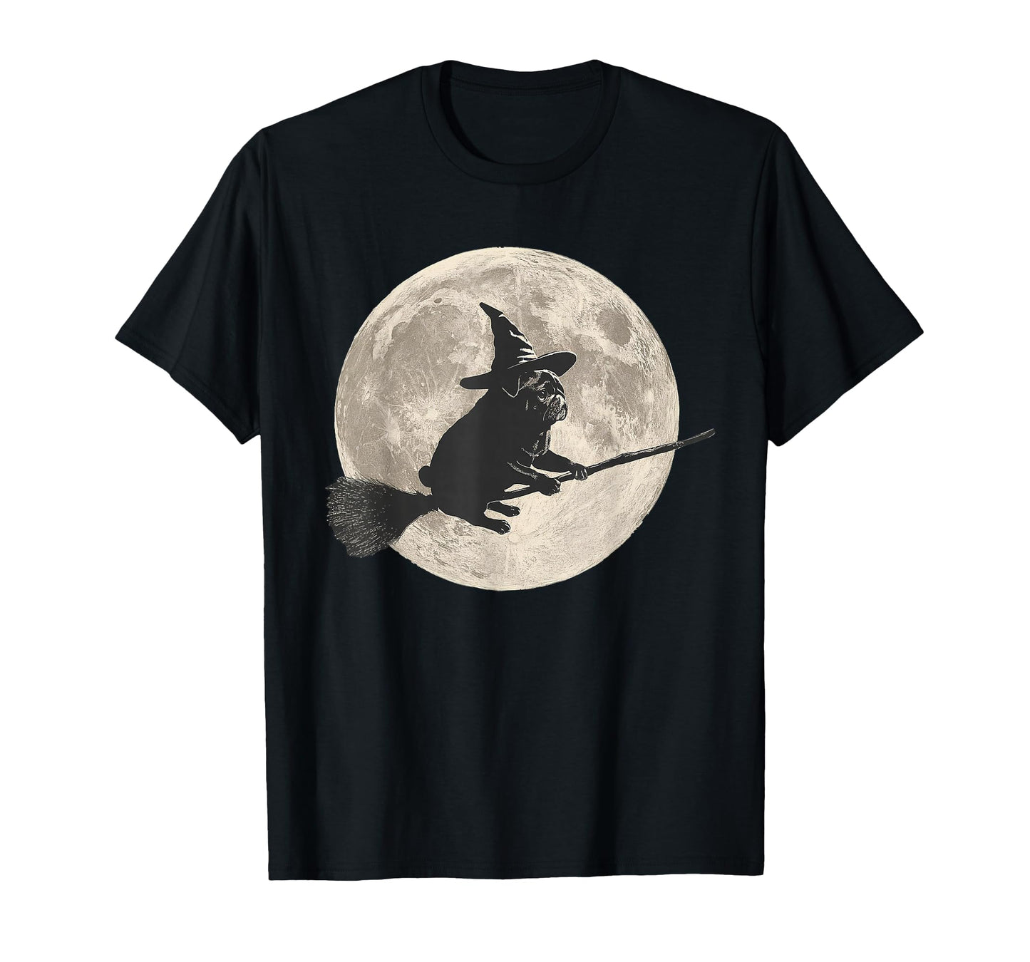 Funny Halloween Witch Pug Moon Trick or Treat Spooky Vibes T-Shirt