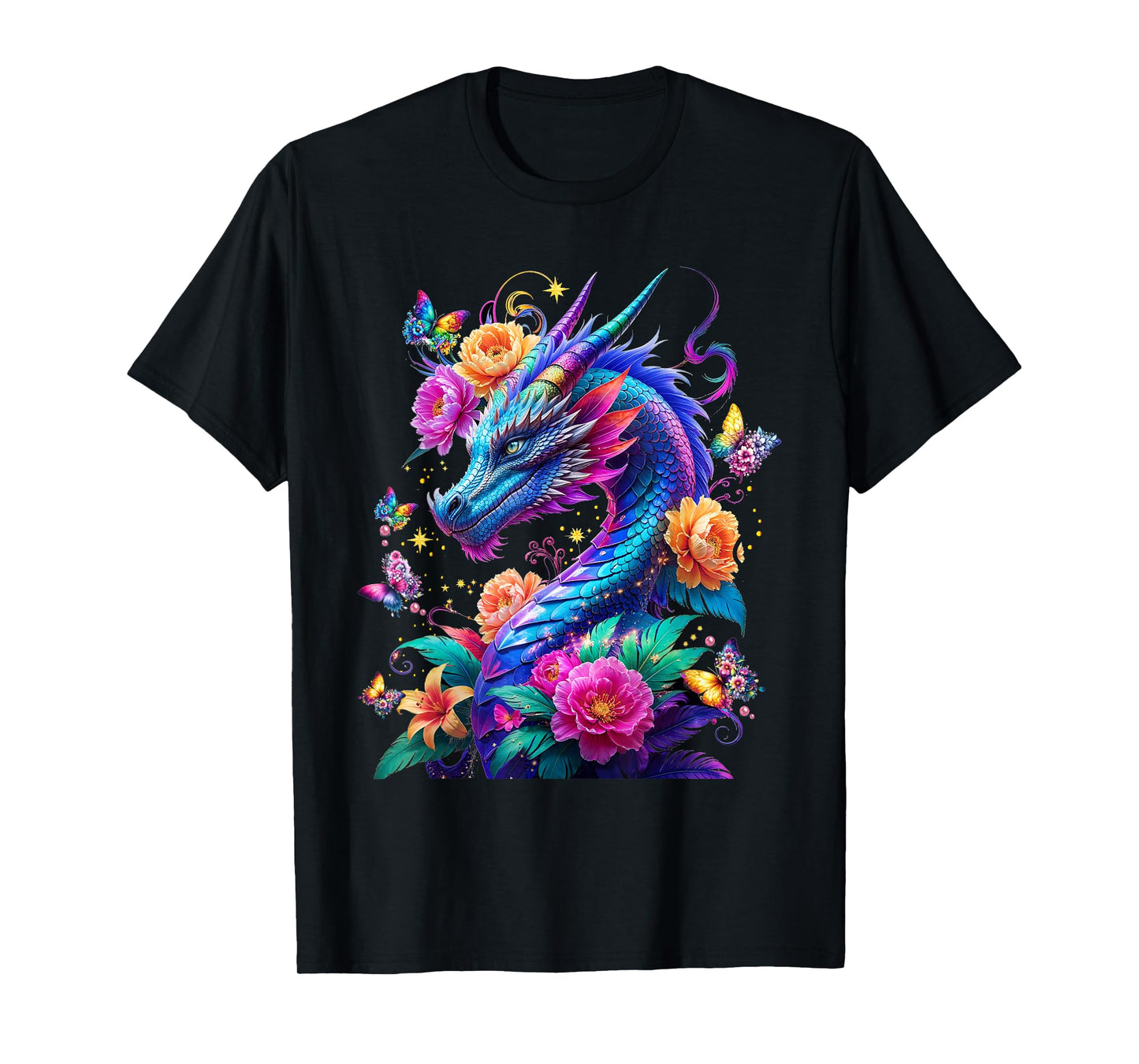 Watercolor Dragon Flowers Beautiful Art Colorful Graphic T-Shirt