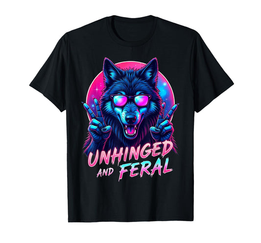 Cyberpunk Wolf Unhinged and Feral Vaporwave Aesthetic T-Shirt