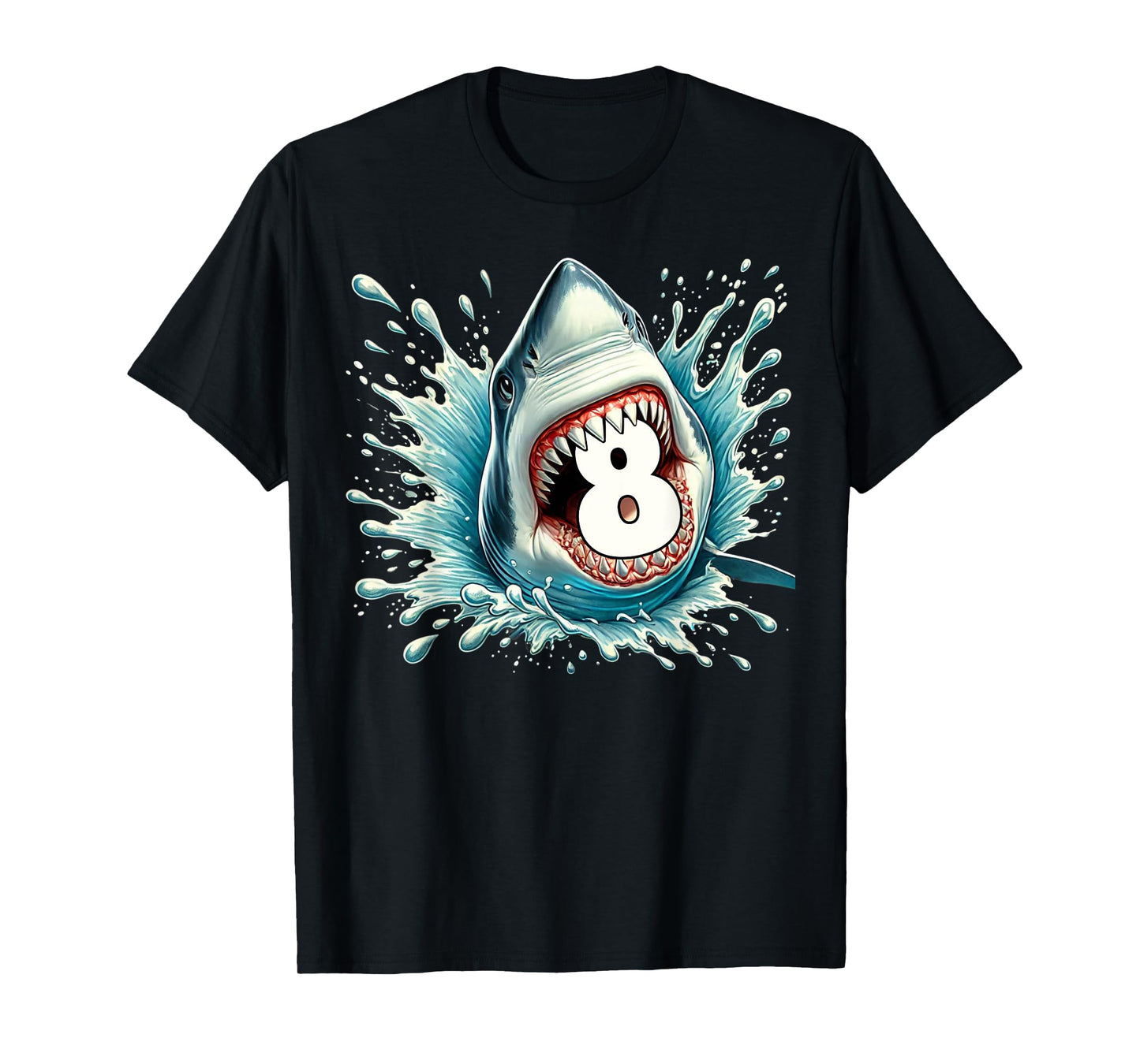 Funny 8th Birthday Eight Years Old Bday Shark Lover T-Shirt