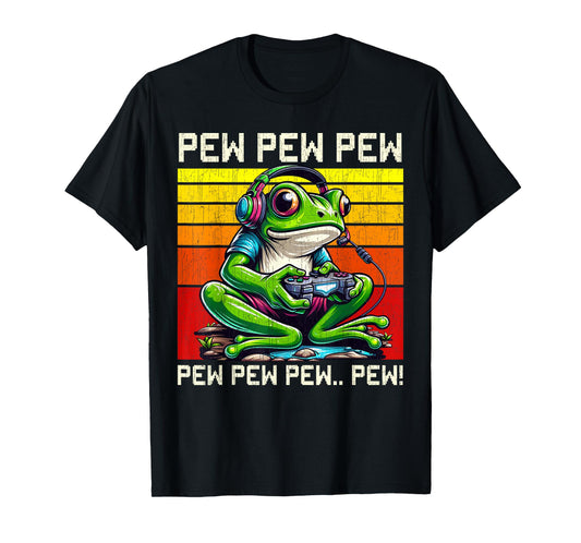 Frog Gamer Pew Funny Video Games Vintage Boys Men Girls T-Shirt