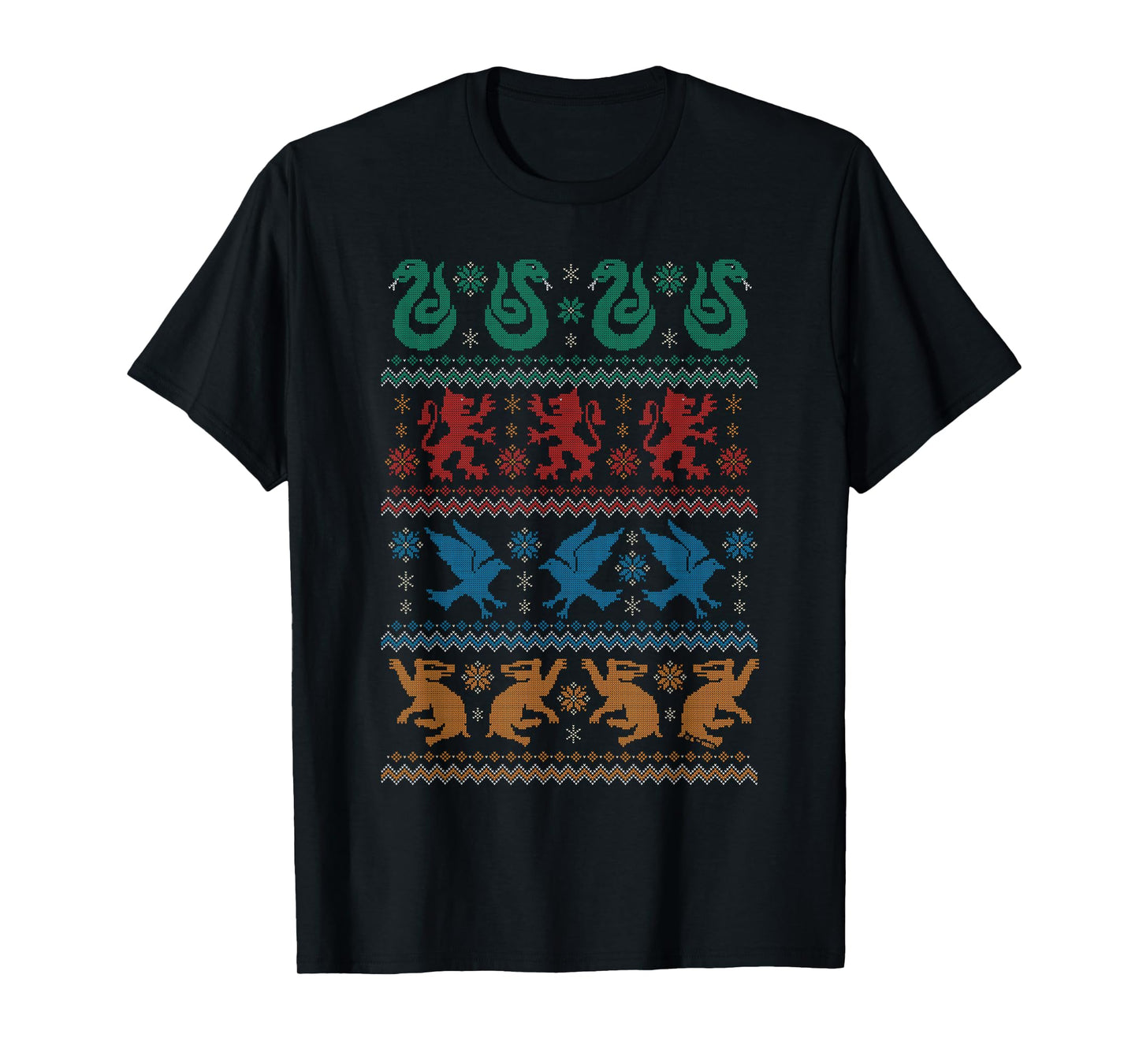 Harry Potter Hogwarts Houses Fair Isle Christmas T-Shirt