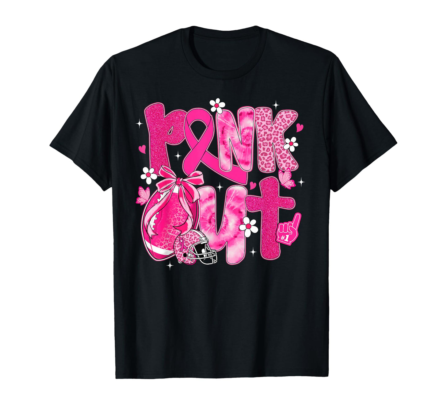 Football Pink Out Breast Cancer Awareness Women Tie Dye T-Shirt