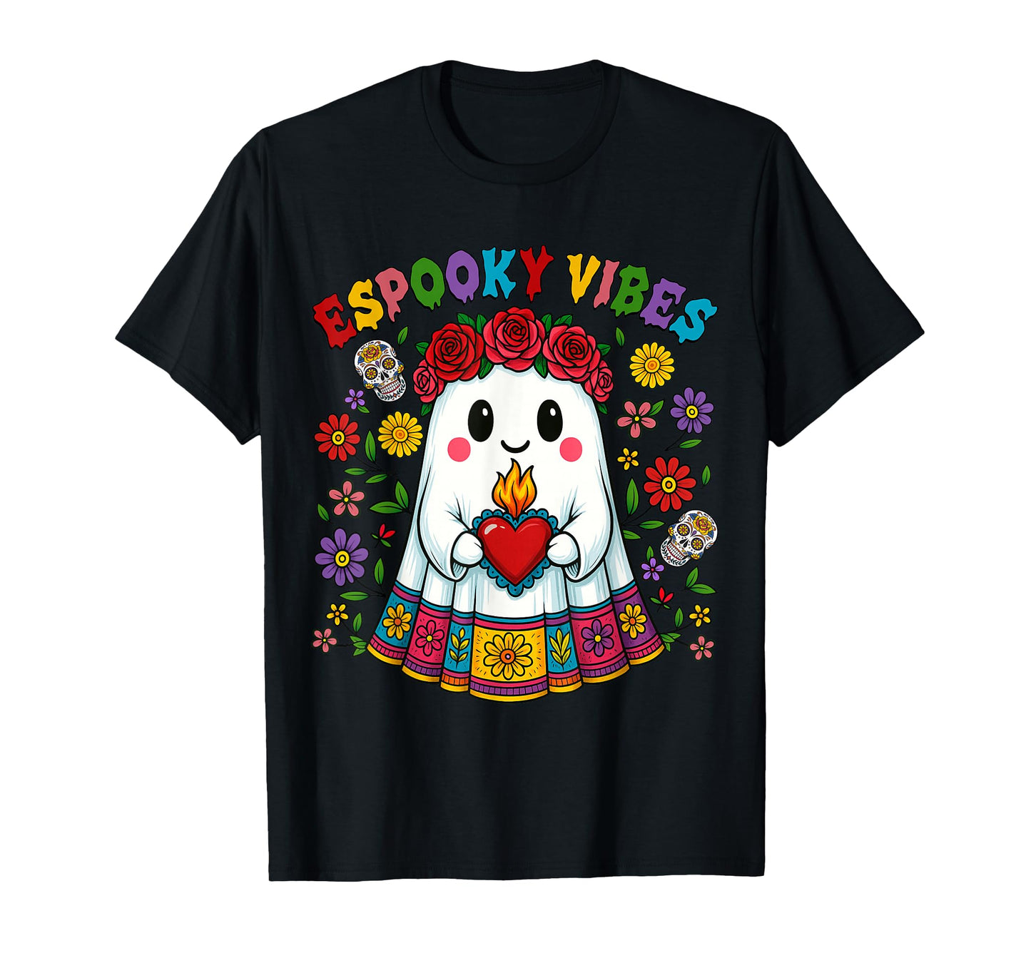 Espooky Vibes Halloween Mexican Concha Ghost Day of The Dead T-Shirt