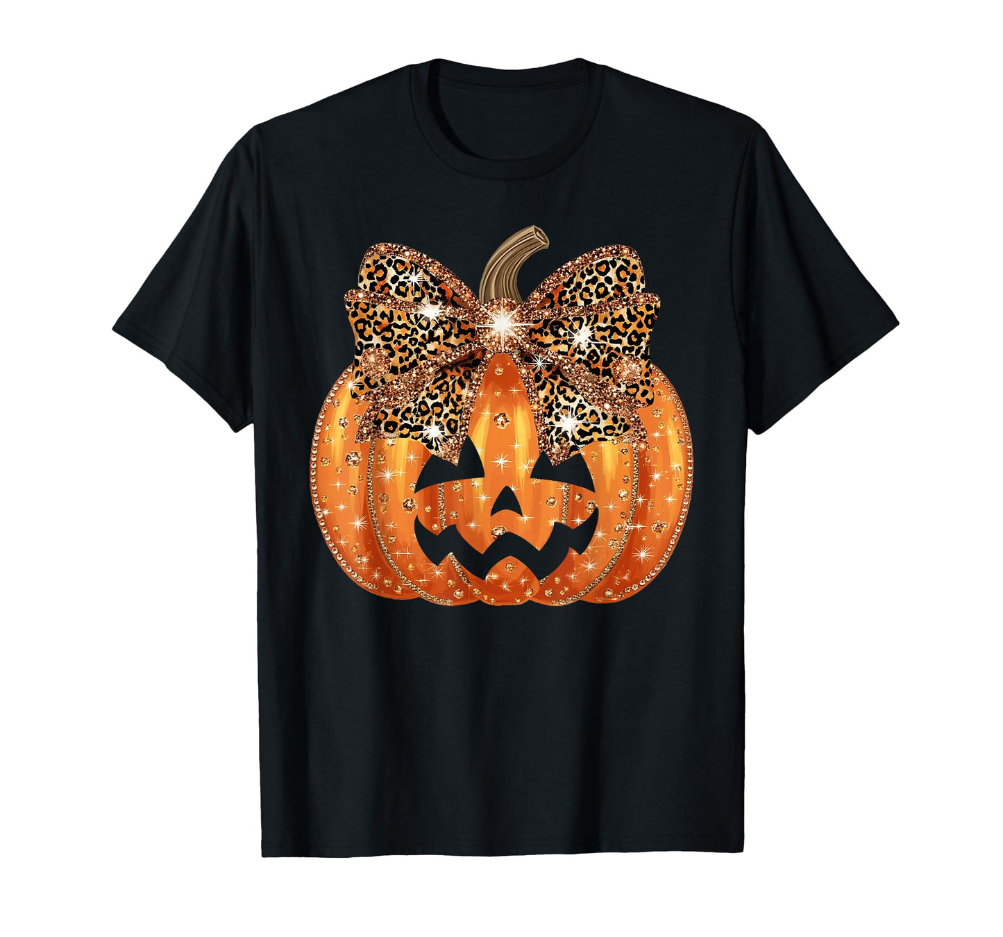 Pumpkin Leopard Coquette Bow Girly Women Girls Halloween T-Shirt