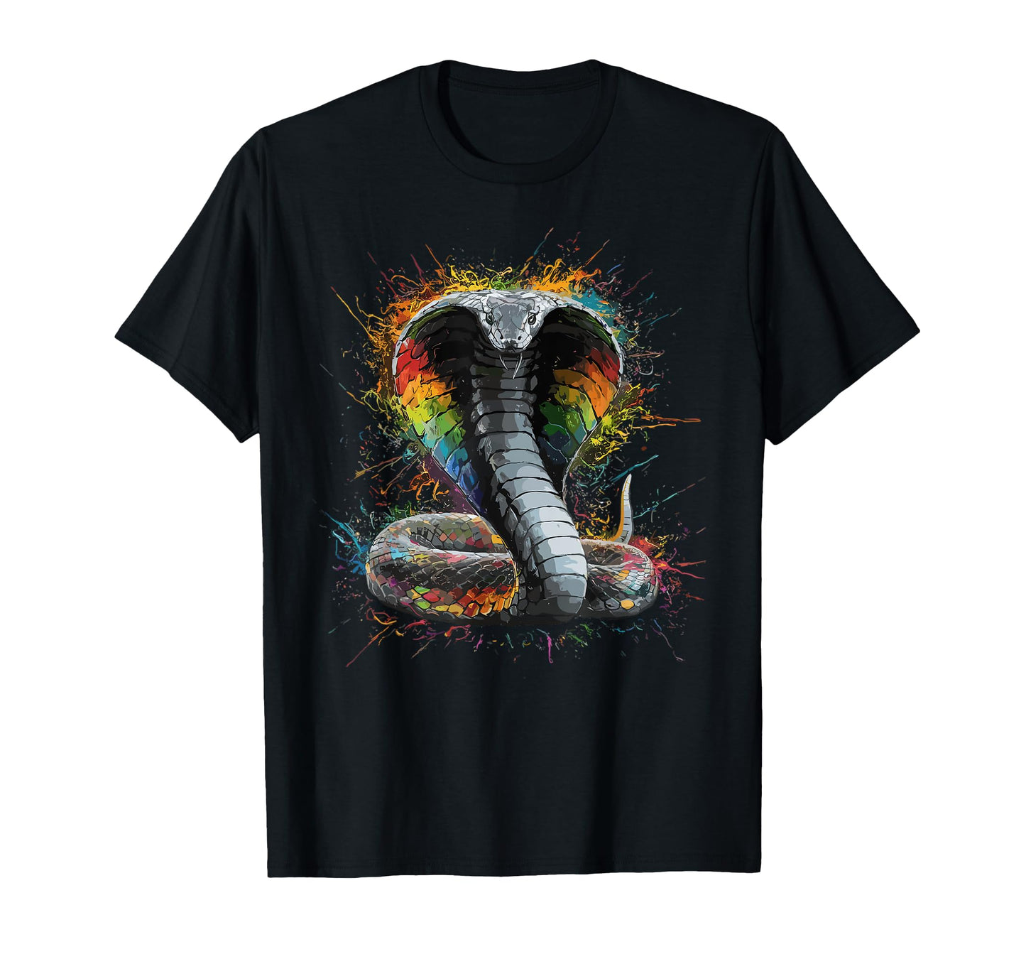 Colorful Paint Splash King Cobra Snake Art Graphic T-Shirt