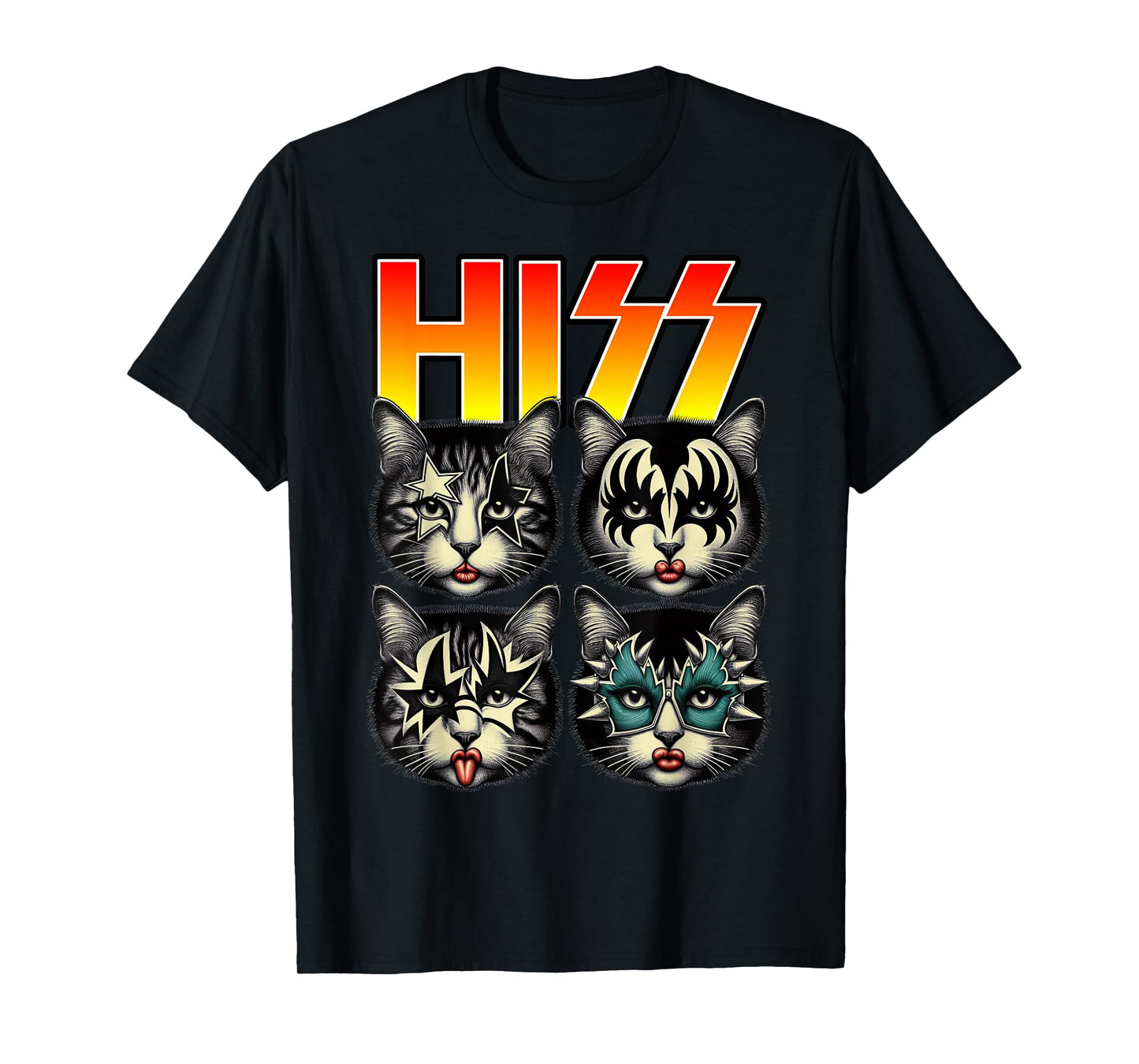 Retro Cat Rock Music Concert Band Hiss Funny Cat Kitten Love T-Shirt